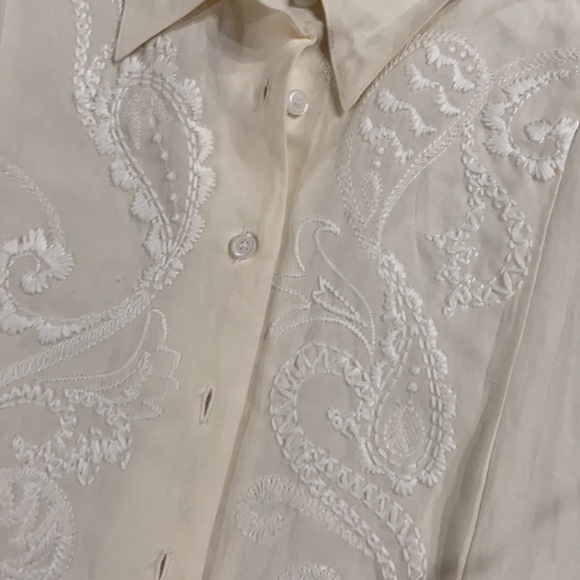 WinterSilks cream embroidery silk and linen shirt, size M but oversized - Picture 4 of 8